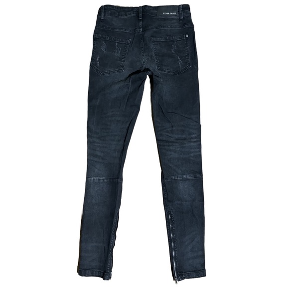 Hyper Denim Men’s Distressed Solid Skinny Ankle Zipper Black Denim Jeans - Picture 4 of 4